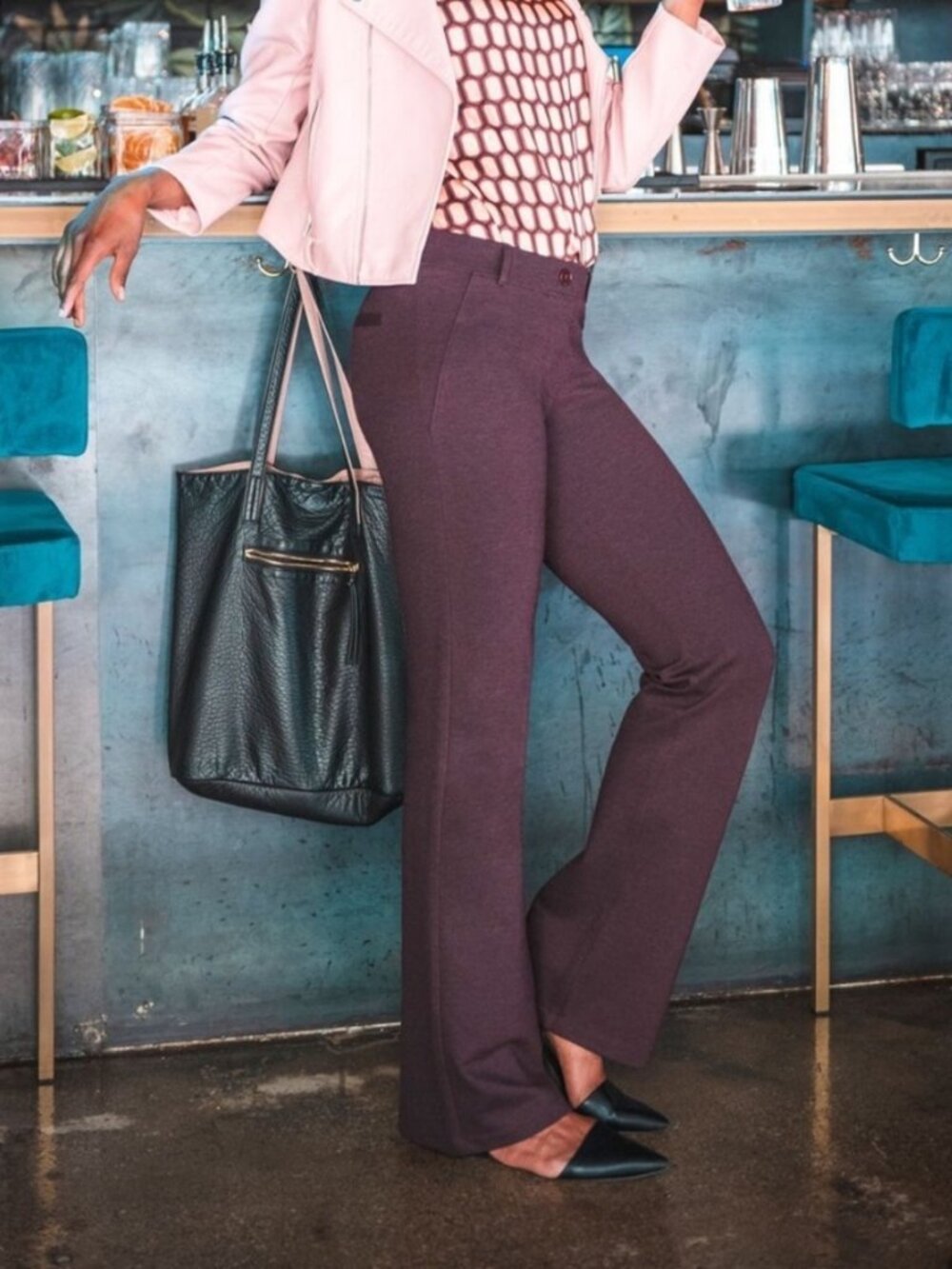 New Betabrand Heathered Wine Bootcut Dress Pant Yoga Pants Large Petite